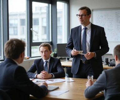 Financial expert teaching investment strategies