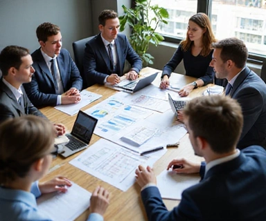 Team meeting discussing financial strategies