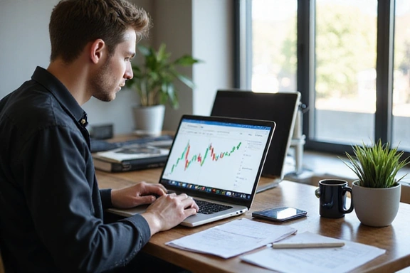 Student learning financial analysis on laptop