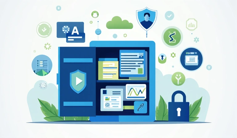 Data collection illustration showing different types of information being securely stored