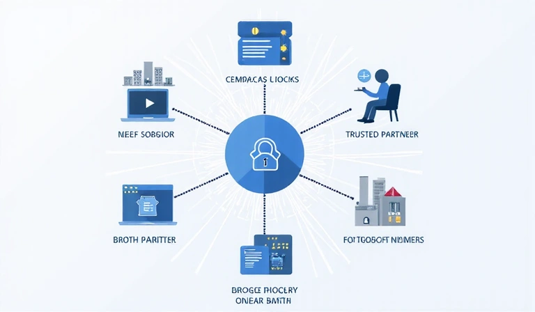 Data sharing illustration showing secure connections between different entities