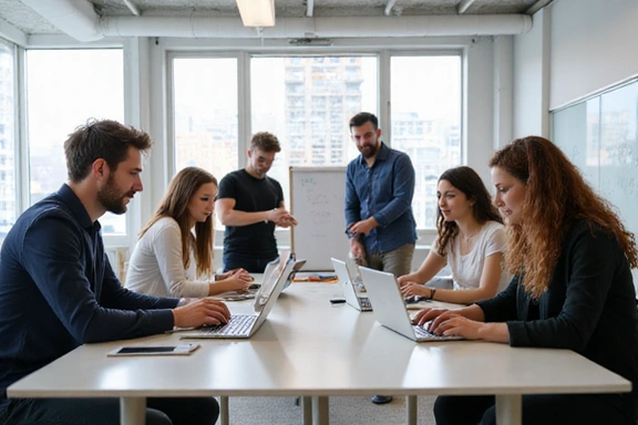 Team collaborating in modern office